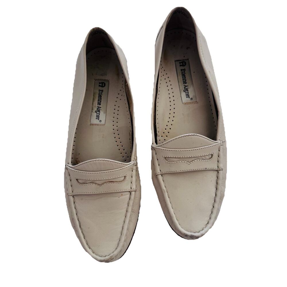 Etienne Aigner Judi Beige Metallic Soft Leather Penny Loafers 10 M Shoes Slip On